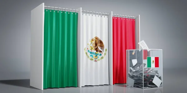 Meksiko Bilik Suara Dengan Kotak Suara Dan Bendera Negara Ilustrasi — Stok Foto