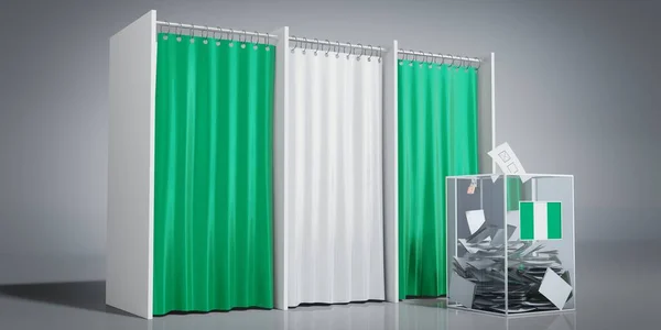 Nigeria - voting booths with country flag and ballot box - 3D illustration