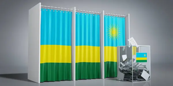 Rwanda - voting booths with country flag and ballot box - 3D illustration