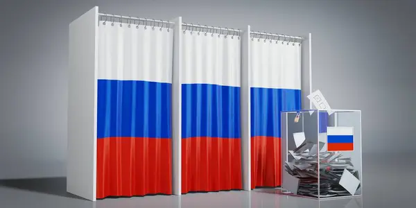 Russia - voting booths with country flag and ballot box - 3D illustration