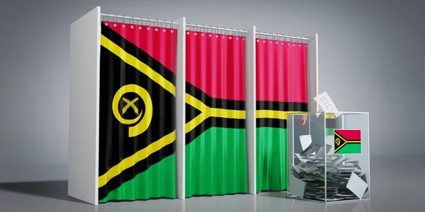 Vanuatu - voting booths with country flag and ballot box - 3D illustration