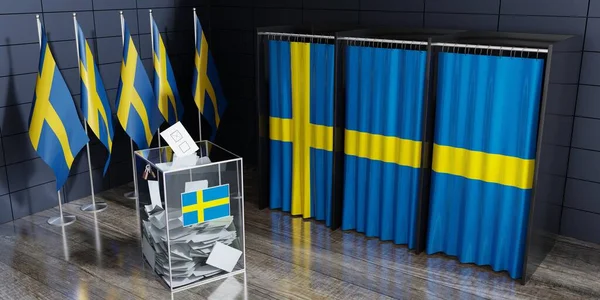 Sweden - voting booths and ballot box - election concept - 3D illustration
