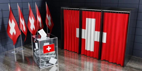 Switzerland - voting booths and ballot box - election concept - 3D illustration