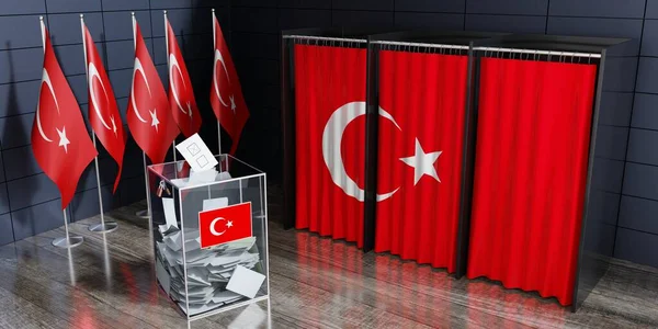 Turkey - voting booths and ballot box - election concept - 3D illustration
