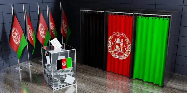 stock image Afghanistan - voting booths and ballot box - election concept - 3D illustration