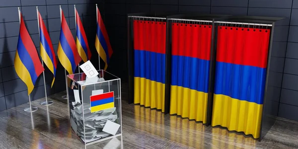 Armenia - voting booths and ballot box - election concept - 3D illustration