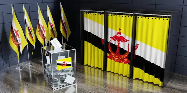 Brunei - voting booths and ballot box - election concept - 3D illustration