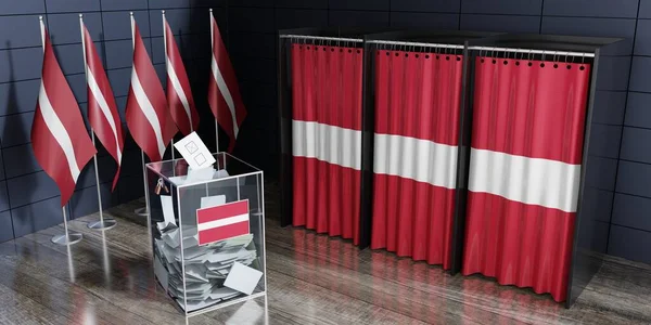 Latvia - voting booths and ballot box - election concept - 3D illustration