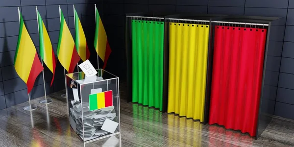 Mali - voting booths and ballot box - election concept - 3D illustration