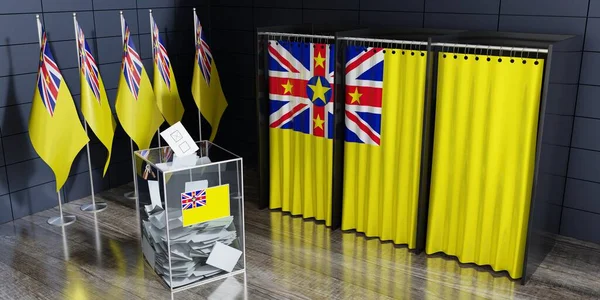 Niue - voting booths and ballot box - election concept - 3D illustration