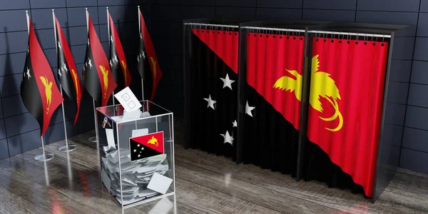 Papua New Guinea - voting booths and ballot box - election concept - 3D illustration