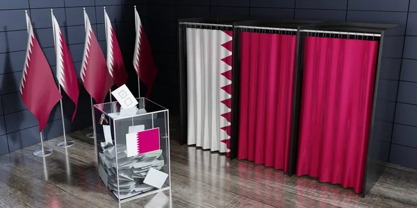 Qatar - voting booths and ballot box - election concept - 3D illustration