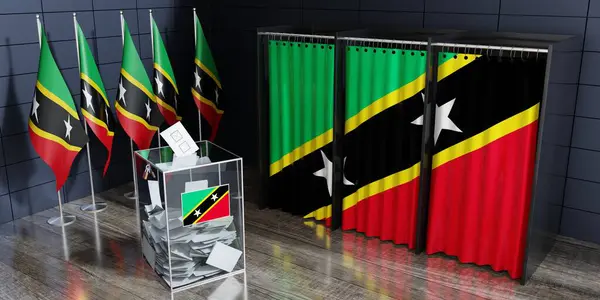 Saint Kitts and Nevis - voting booths and ballot box - election concept - 3D illustration