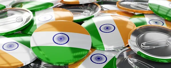India - round badges with country flag - voting, election concept - 3D illustration