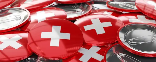 Suisse Insignes Ronds Avec Drapeau National Vote Concept Électoral Illustration — Photo