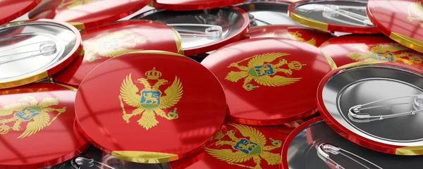 Montenegró Kerek Jelvények Ország Zászlóval Szavazás Választási Koncepció Illusztráció — Stock Fotó