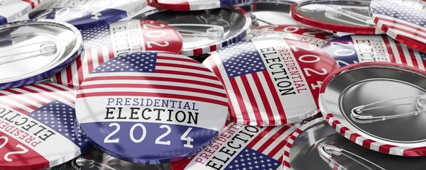 2024年のアメリカ大統領選挙 丸いバッジ 3Dイラスト — ストック写真