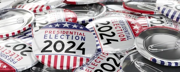 2024年のアメリカ大統領選挙 丸いバッジ 3Dイラスト — ストック写真