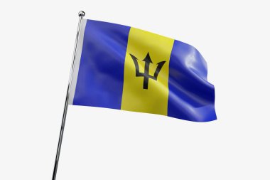 Barbados - beyaz arkaplanda yalıtılmış kumaş bayrak sallama - 3D illüstrasyon
