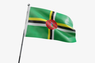 Dominica - beyaz arkaplanda yalıtılmış kumaş bayrağı sallama - 3D illüstrasyon