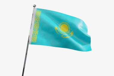 Kazakistan - beyaz arkaplanda yalıtılmış kumaş bayrak sallama - 3D illüstrasyon
