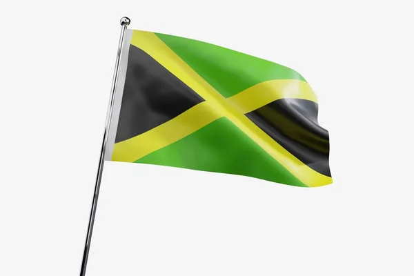 Jamaica Viftande Tyg Flagga Isolerad Vit Bakgrund Illustration — Stockfoto