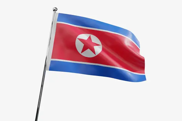 Corea Del Norte Ondeando Bandera Tela Aislada Sobre Fondo Blanco —  Fotos de Stock