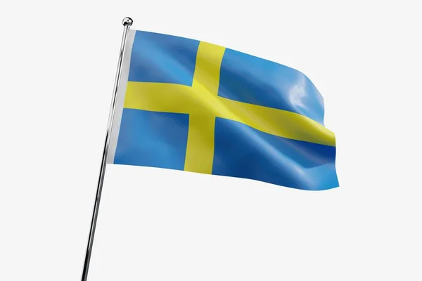 Sverige Viftar Tyg Flagga Isolerad Vit Bakgrund Illustration — Stockfoto