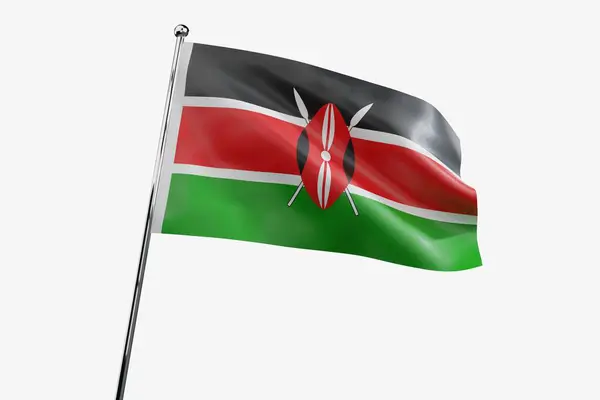 肯尼亚 在白色背景上隔离的挥动织物旗 3D插图 — 图库照片