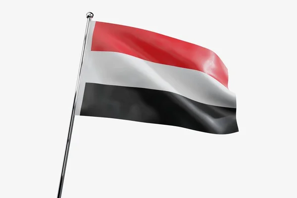 Jemen Golvende Stof Vlag Geïsoleerd Witte Achtergrond Illustratie — Stockfoto