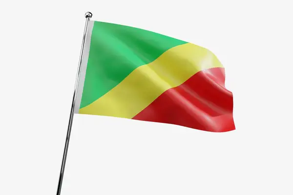 República Del Congo Ondeando Bandera Tela Aislada Sobre Fondo Blanco — Foto de Stock