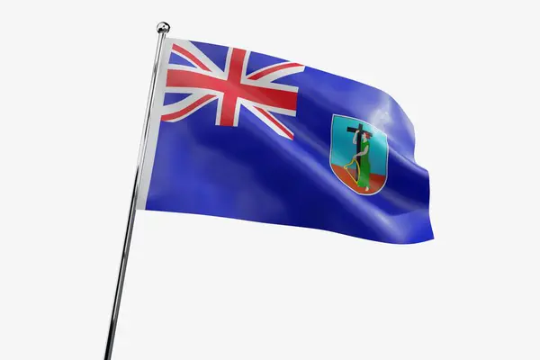 Montserrat Viftande Tyg Flagga Isolerad Vit Bakgrund Illustration — Stockfoto