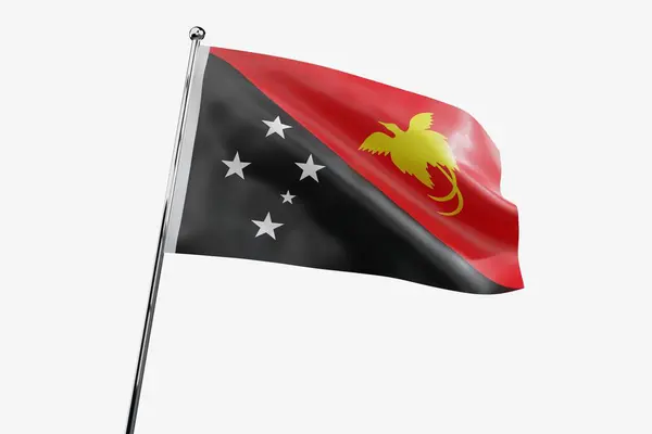 Papua Nueva Guinea Ondeando Bandera Tela Aislada Sobre Fondo Blanco —  Fotos de Stock