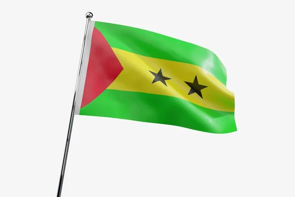 Santo Tomé Príncipe Ondeando Bandera Tela Aislada Sobre Fondo Blanco — Foto de Stock
