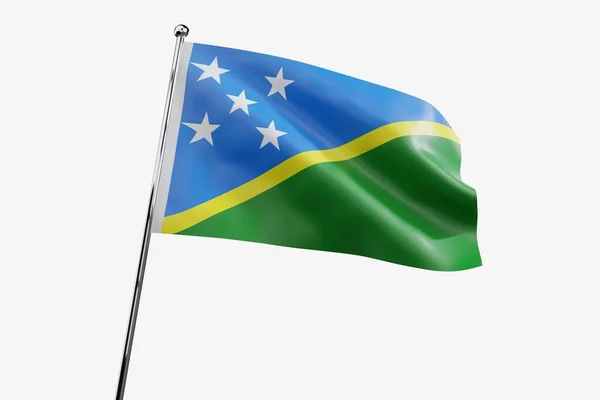 ソロモン諸島 白い背景に隔離された振る生地の旗 3Dイラスト — ストック写真