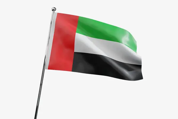 Birleşik Arap Emirlikleri Beyaz Zemin Üzerinde Yalıtılmış Kumaş Bayrak Sallama — Stok fotoğraf