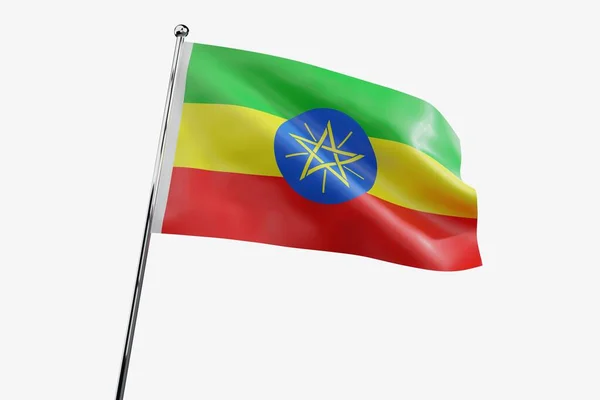 Etiópia Acenando Bandeira Tecido Isolado Fundo Branco Ilustração — Fotografia de Stock