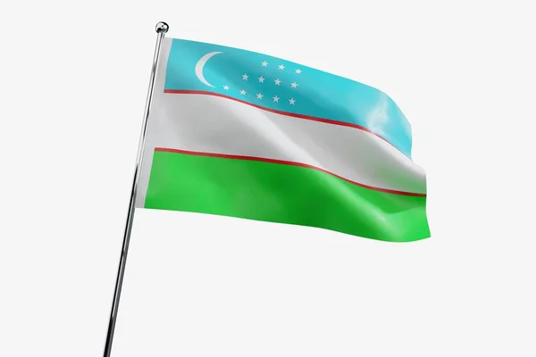 Uzbekistán Ondeando Bandera Tela Aislada Sobre Fondo Blanco Ilustración — Foto de Stock