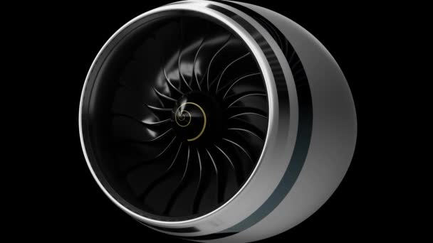 Roterande Jetmotor Isolerad Svart Bakgrund Animation 3840 2160 — Stockvideo