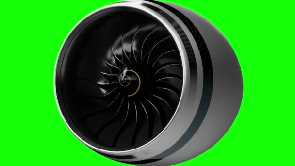 Dönen Jet Motoru Yeşil Arka Planda Izole Edildi Animasyon 3840 — Stok video