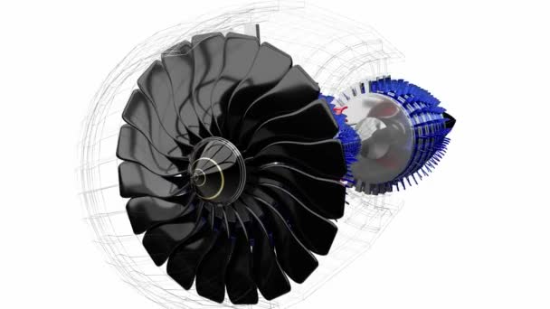 中ジェットエンジン 部分的にワイヤーフレームモデル 4Kアニメーション 3840 2160 — ストック動画
