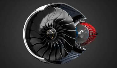 İçerideki jet motoru - gri arkaplanda - 3D illüstrasyon