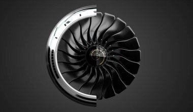 Gri arkaplanda jet motoru - 3D illüstrasyon