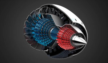 İçerideki jet motoru - gri arkaplanda - 3D illüstrasyon