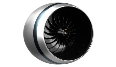 Jet motoru beyaz arkaplanda izole edildi - 3B illüstrasyon