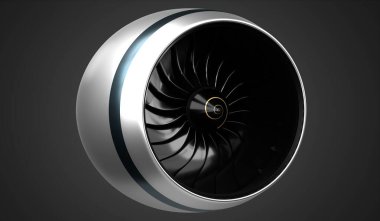 Jet motoru gri arkaplanda izole edildi - 3D illüstrasyon