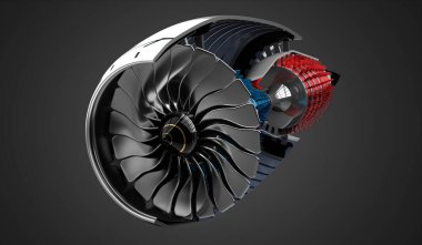 İçerideki jet motoru - gri arkaplanda - 3D illüstrasyon