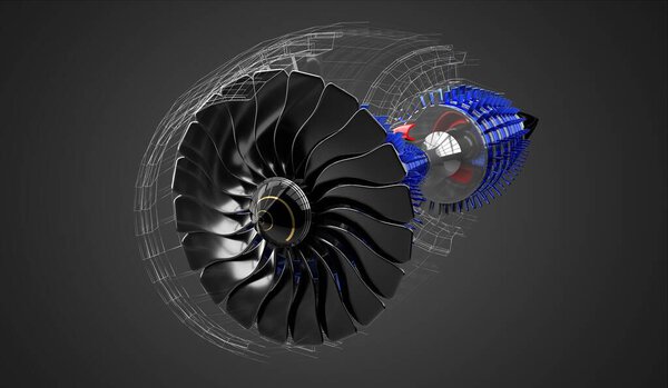 Jet engine inside - on grey background - 3D illustration