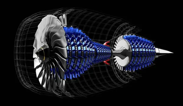 Джетний Двигун Всередині Чорному Тлі Ілюстрація — стокове фото