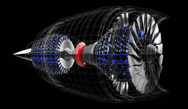 中ジェットエンジン ブラックバック 3Dイラスト — ストック写真